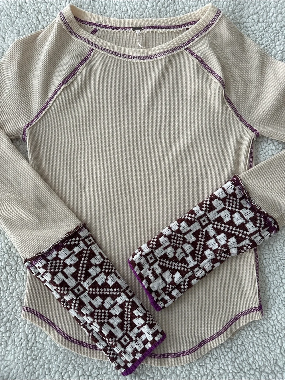 Free People She's Reversible Cuff Thermal Tee Neutral Beige Size M